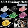 6-20 Peças Chapéus de Cowboy Iluminados para Casamento Lantejoulas Chapéus de Cowboy LED para Mulheres Chapéu de Cowboy Piscante Atacado Lembrancinhas de Festa de Despedida de Solteira