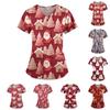 Kvinners Juletrykk Kortermet V-hals Topper Working Pocket Bluse