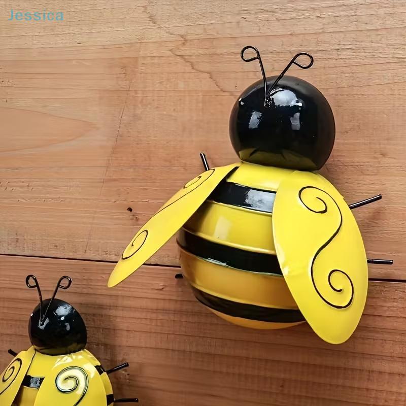 4Pcsset Wrought Iron Bee Hanging Ornament Garden Balcony Courtyard Metal Craft Wall Decoration