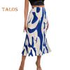 Skirt Fishtail Geometric Women Print Aline Skirt High Waist Large Hem Ribbed Office Lady Skirt Workwear