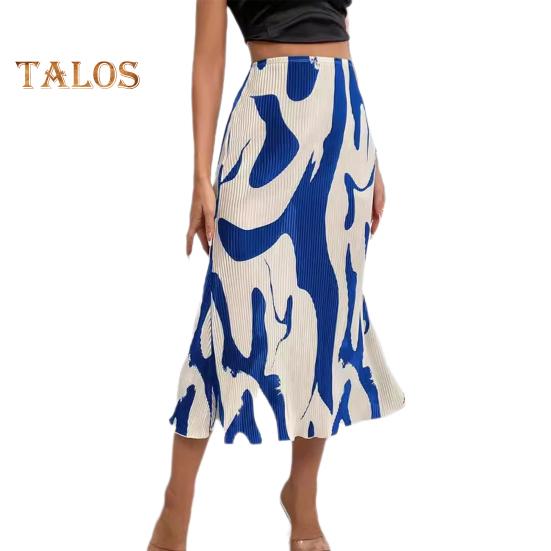 

Жіноча спідниця-риб ячий хвіст Спідниця-трапеція з геометричним принтом Спідниця-трапеція з високою талією і великим подолом в рубчики Офісна жіноча спідниця Робочий одяг L синій