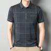 Herren Revers Kurzarm T-Shirt Kariert Dünn Business Casual Poloshirt mit Tasche