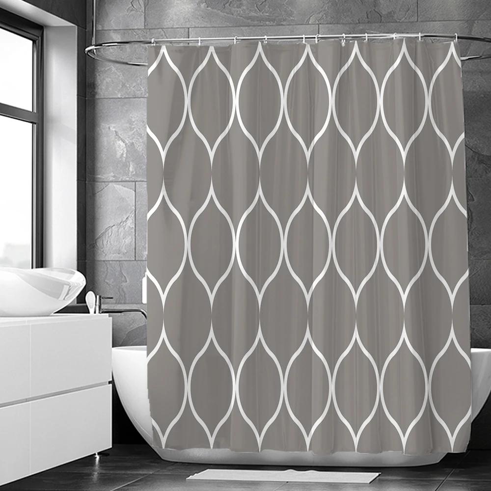 Black and White Geometric Pattern Shower Curtains Waterproof Fabric Bathroom Curtain with Hooks 180x180cm Toilet Bath Screen