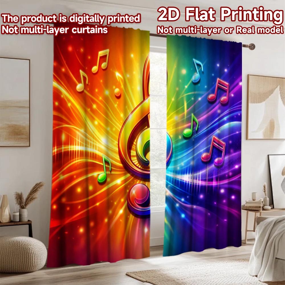 2D flat printing 2pcs Curtain Drapes Music Celebration Colors Digital Printed Polyester Drapes Seasonal Party & Holiday Decor