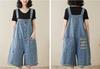 Denim Loose Solid Color Short Denim Wide Leg Summer with Pockets [Mohokyo] Women's Shorts, Fit, Overalls, Jeans, Pants, 5/8 Length, Pants, Casual,