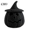 Lanterne LED pour l'Automne Panier Citrouille Tissé à la Main avec Couvercle Chapeau de Sorcière, Panier Osier Rustique Trick Black Tressé Accessoire d'Halloween ou Panier de Friandises Intérieur Extérieur