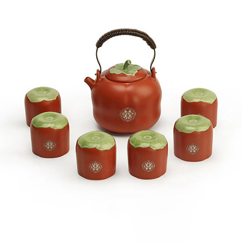 

Household Ceramics Persimmon Shape Teapot Set, Teacup, Tea Pot, Ceremony for Chinese Red, Wedding Supplies, Souvenir Gifts
