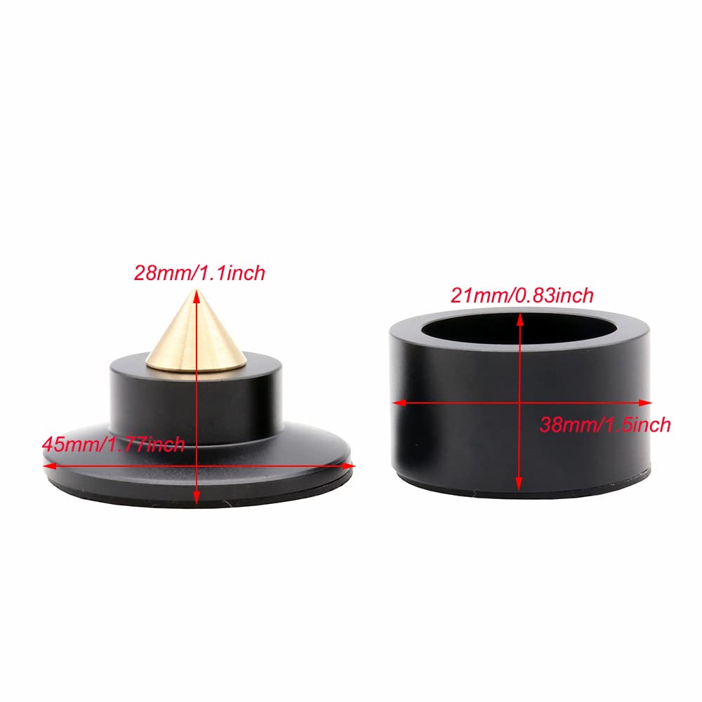 Flushbay Speaker Insulator Alloy Height for Audio Sound Quality Improvement 4-Pack Spikes, + Brass, Adjustable, Speakers, (Black)