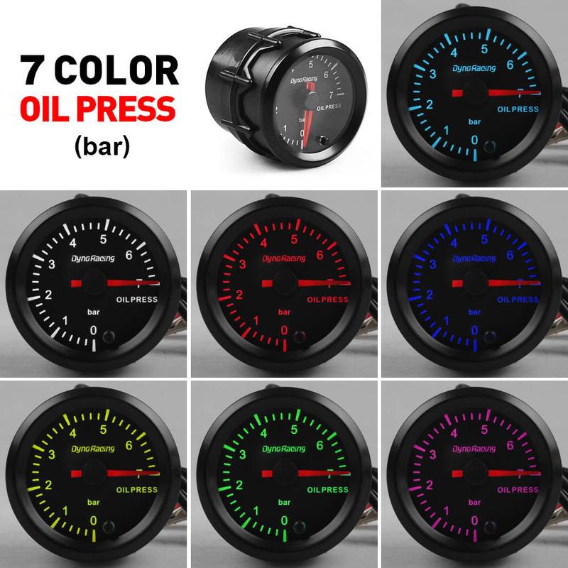 Dynoracing 2" 52mm 7 Colors changeful Backlight Oil Pressure Gauge BAR High Speed Stepper Motor With Sensor Car Meter TT101733