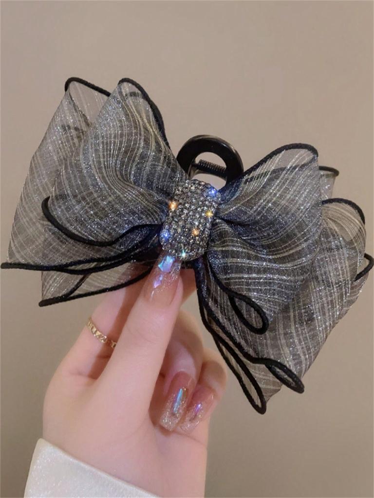 1 Women's Summer New Rhine-mesh Bow Grab Clip Back Head Disc Hair Clip Large Shark Clip Temperament Hair Clip Headpiece