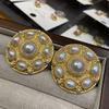 Medieval Vintage Court Style Round Gold Stud Earrings Women'S Retro Earrings Temperament Light Luxury Diamond Earrings