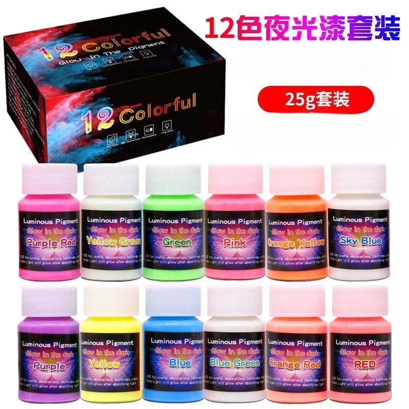 12 Farben 20/30g Hochglanz Wasserbasierte Leuchtfarbe Set für Kinder DIY Handbemalt Selbstleuchtende Kunst Fluoreszierende Farbe