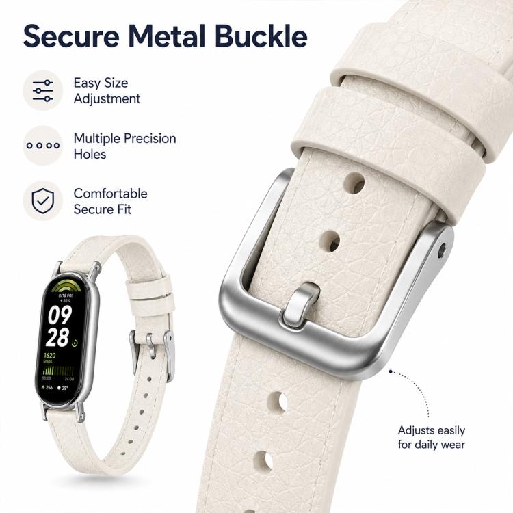 Litchi Texture Loop Buckle Vegan Leather Watch Band For Xiaomi Smart Band 10 / 10 NFC / 9