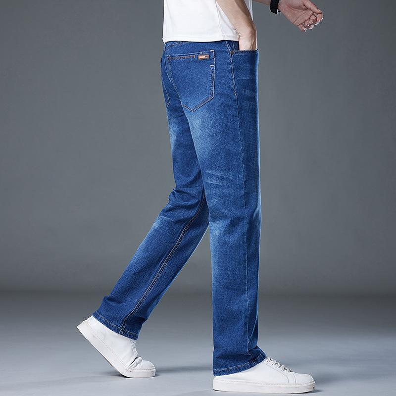 Autumn/Winter Heavyweight Plus Size Men's Jeans High-Waisted Slim-Fit Skinny Trousers Stretchy Thick-Weave Trousers for Larger Builds