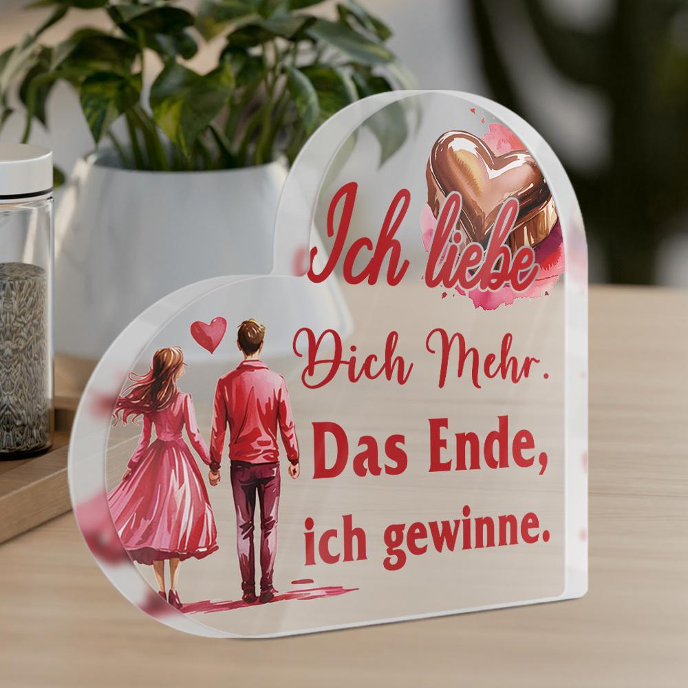  1pc German Heart Shaped Acrylic Sign Table Decor, I Love You More. The End, I Win, Desktop Decoration for Home Farmhouse Living Room, Gift 