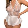 Women Nightdress Halter Neck See-through Lace Off Shoulder Open Crotch Bodysuit Sleeveless