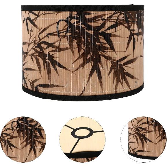 Drum Lamp Shade, E27 Vintage Lampshade Bamboos Pattern Chandelier Lamp Cover Replaceable Light Accessories for Pendant Floor Light, 30X30x20CM