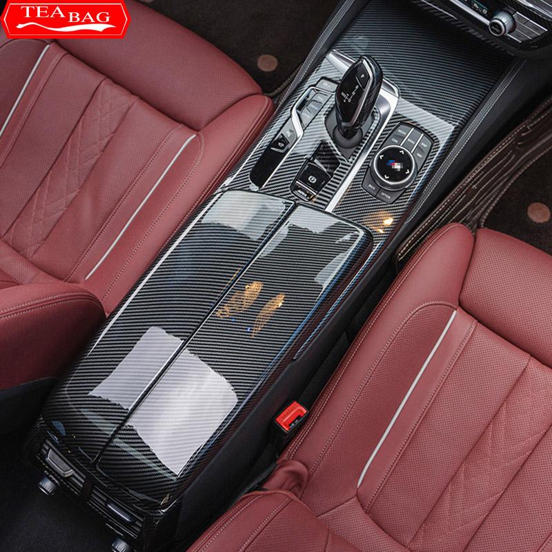 For LHD Carbon Fiber Pattern Car Stickers Gear Shift Panel Cover Interior Trim For BMW Series 5 G30 G31 Modification Accessories