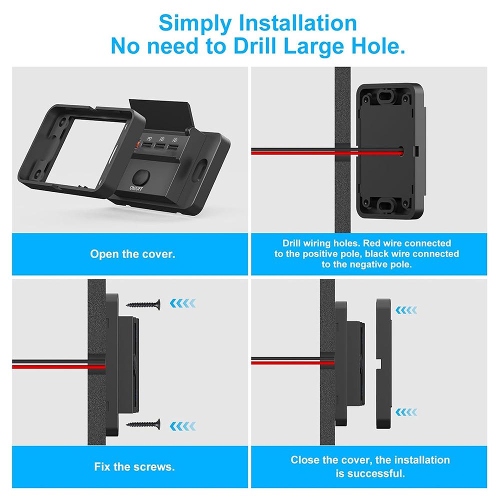 108W 4 Ports 12V RV USB Outlet 90W PD and QC 3.0 18W Port Car Charger Socket Accessories with Switch voltage for Car Bus RV