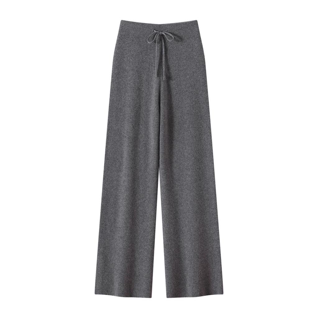 100% Pure Cashmere Women's High-Waisted Wide-Leg Knit Trousers