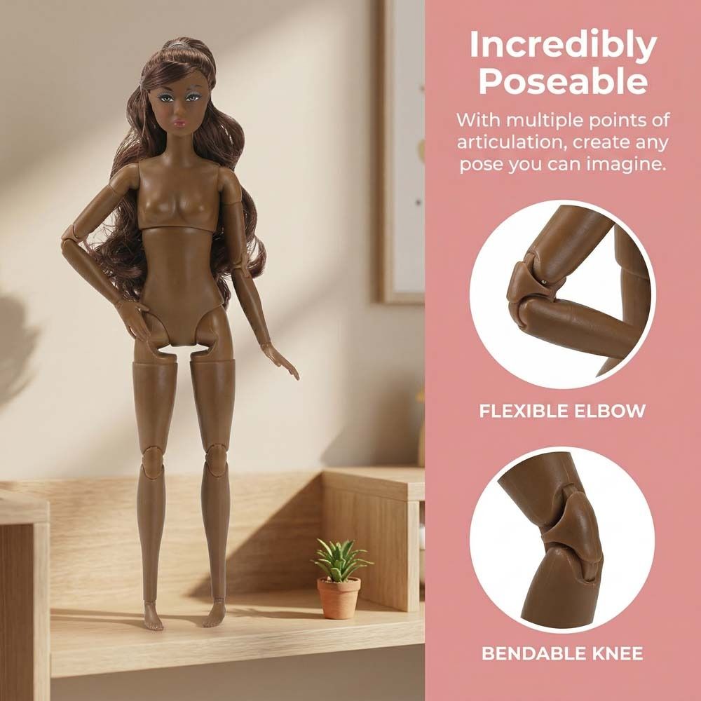 Curly Hair Supermodel Nude Doll Dark Skin Action Figure Body 1/6 Doll Model  Doll Accessories