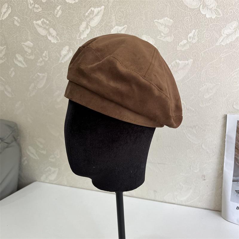 

Autumn and winter new fashion suede solid color beret women s casual versatile matte show face small painter M（56-58cm） сірий колір
