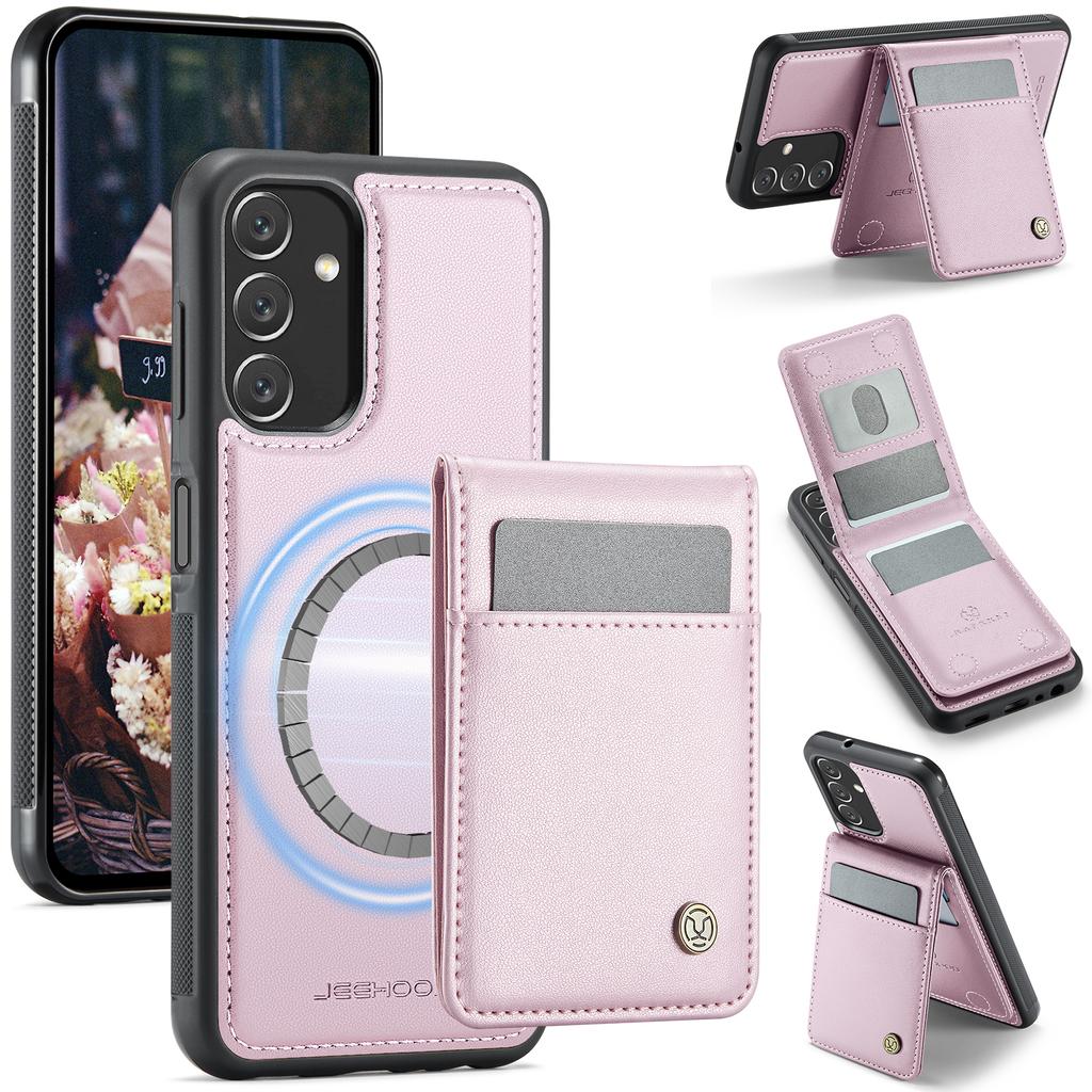 For Samsung Galaxy A13 5G/Galaxy A13 4G Leather Back Cover Compatible with MagSafe JEEHOOD J06 Phone Case with Card Bag RFID Blocking