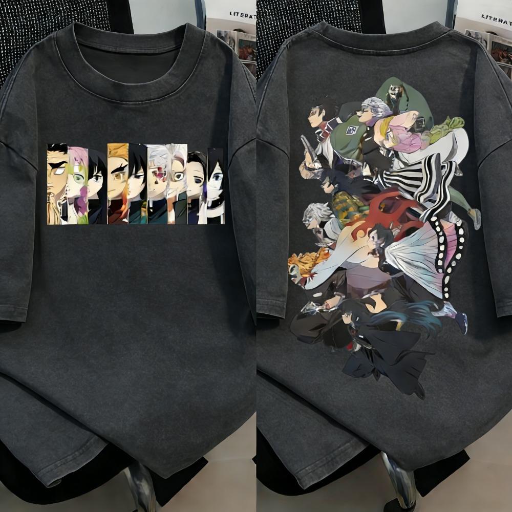 Plus Size Demon Slayer Anime Print Men and Women Tshirt Casual Parentchild Top Street Fashion Summer Cotton Harajuku Y2K