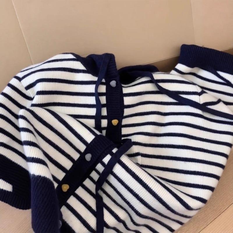 Lazy Wind Striped Contrasting Color Long-sleeved Knitted Cardigan Women's Autumn Clothing New Fashion Loose Sweater Jacket