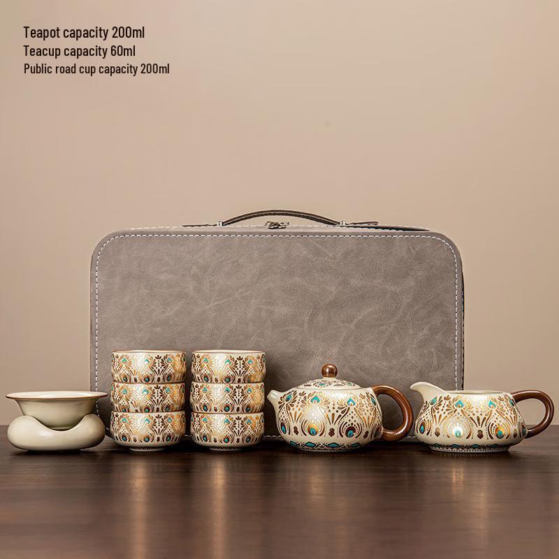Dunhuang Ru Kiln Portable Tea Set - Xishi Pot (9-Piece)