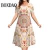 Damen Sommerkleid Retro Ethnisch Rundhalsausschnitt Kurzarm Geblümt 3D Gedruckt Locker Übergröße Damenkleider Vestidos Modekleidung