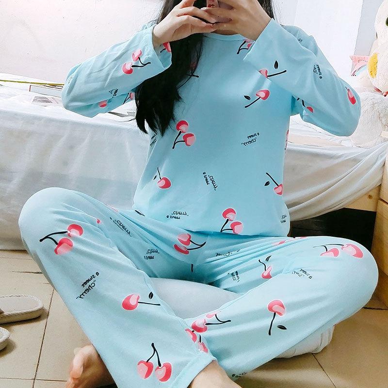 Women's Pajamas Large Size Long Sleeve Student Home Clothes Spring Printed Pullover Tops Pants Set Cartoon Pajamas