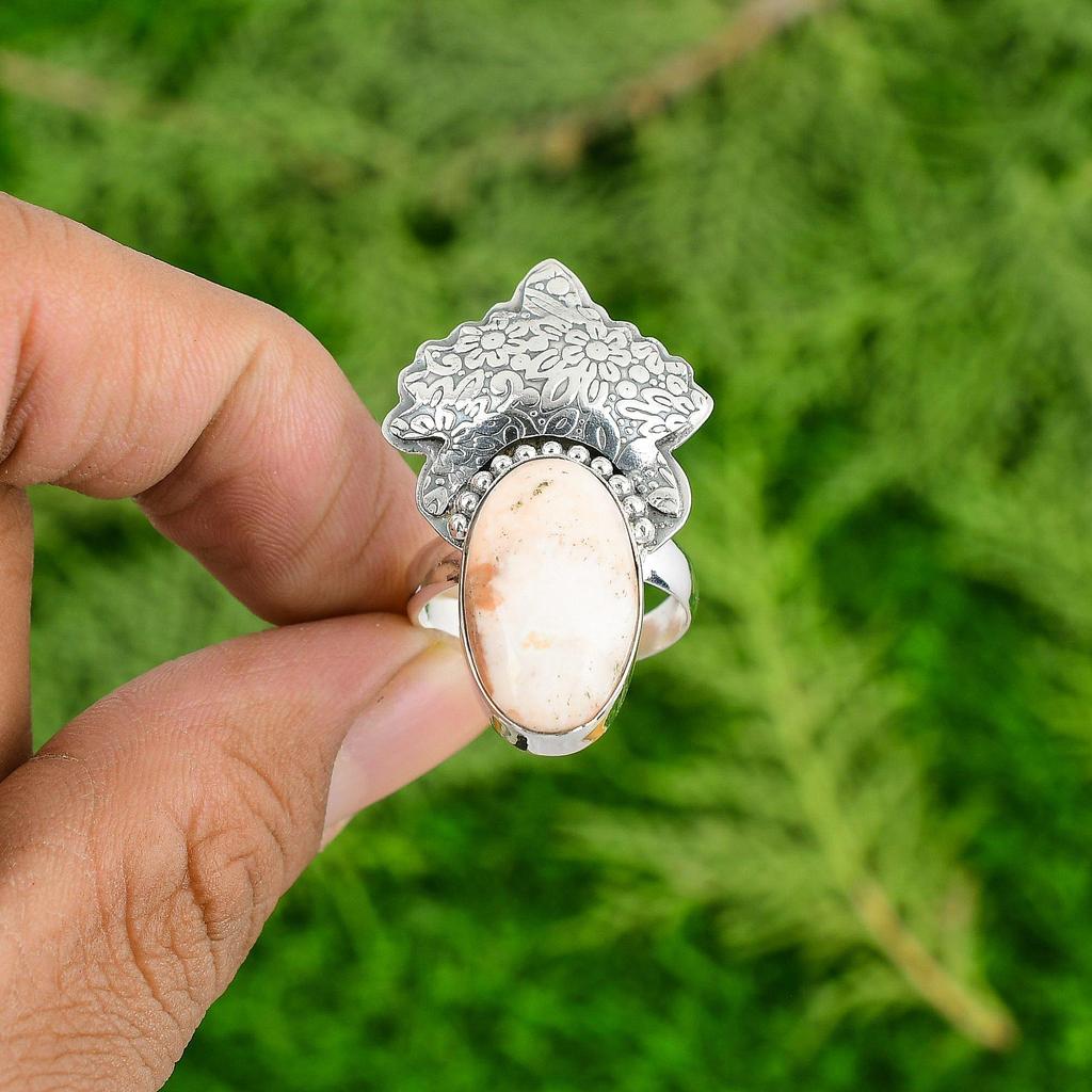 Mothers day Sale 925 Sterling Silver Oval Scolecite Stone Statement Ring Jewelry