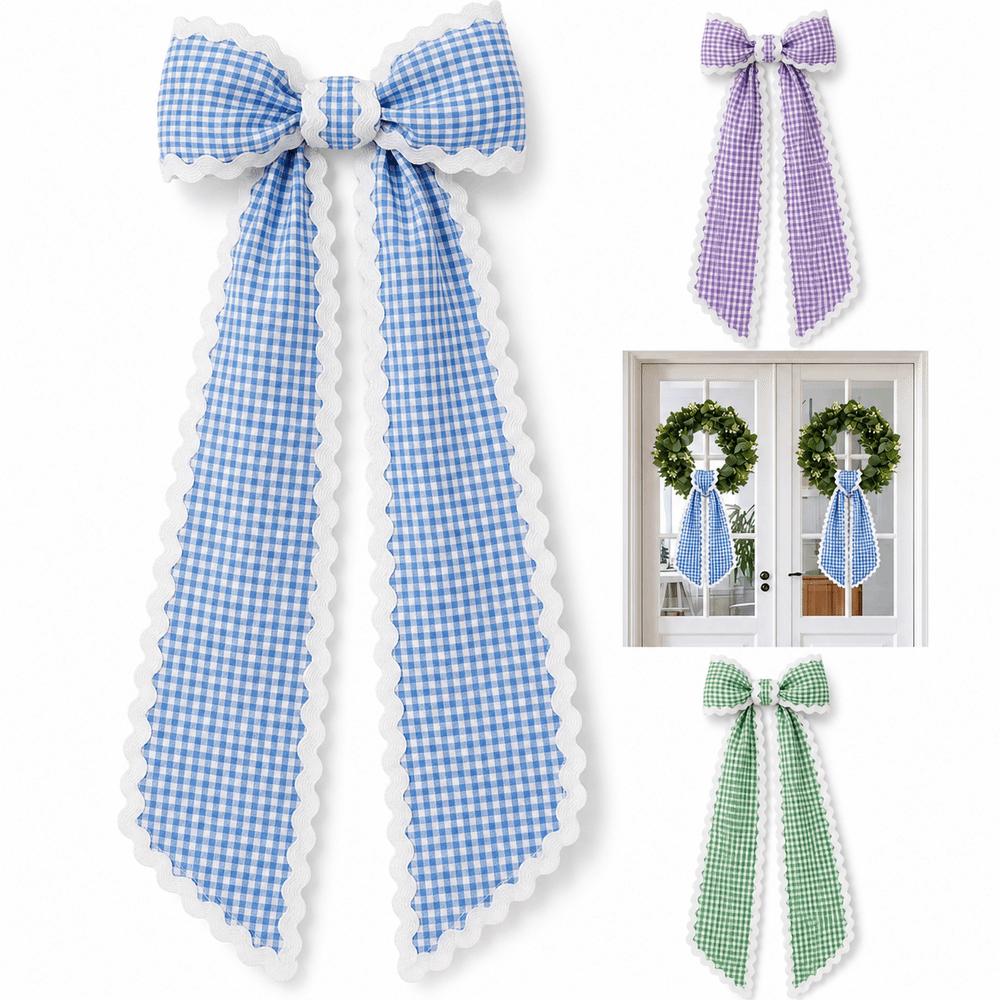 Gingham Canvas Wreath Sashes Cloth Scalloped Wreath Sash New Decorative Sashes Door Decor Bow