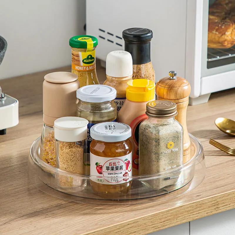 

Multifunctional 360 Rotating Spice Rack Non-Skid Turntable Organizer Refrigerator Organizing Tray Kitchen Rotating Storage Rack прозорий