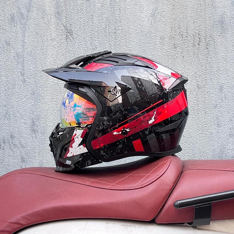 Street Fighter Motorcycle Helmet Men's and Women's Full Helmet Four Seasons Locomotive Retro Detachable Combination Helmet