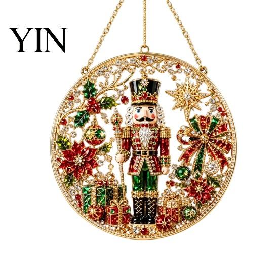 Durable Christmas Tree Decor Rhinestone Painting Suncatcher Kit, Round DIY Hanging Festive Decorations for Holidays Home, Craft Pendant Holiday Party