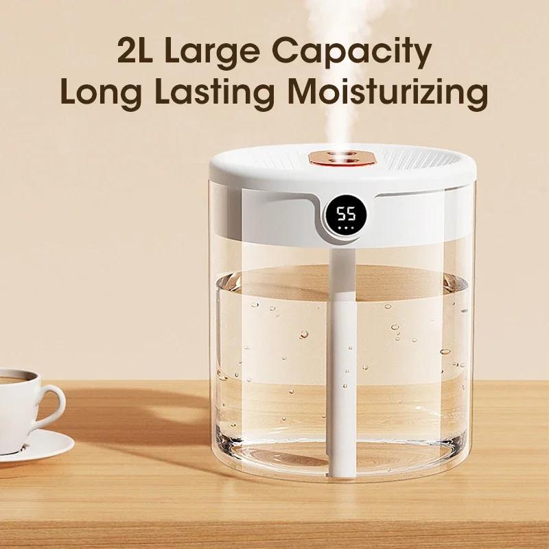 Double Nozzle  Air Humidifier With LED Display Humidity With Night Light Double Nozzle Aroma Essential Oil Diffuser For Home