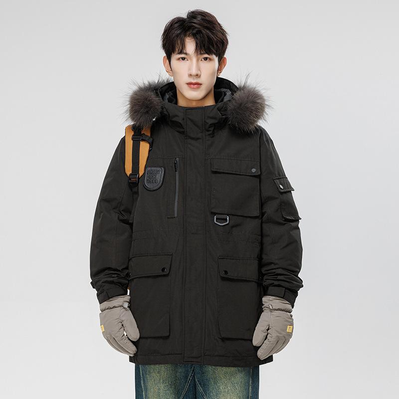 Para narzędziowa Modna kurtka puchowa Duży kołnierz z futra Kurtka z kapturem Męska Nowa Zimowa Ciepła 90 Biały puch kaczy Pie pokonać