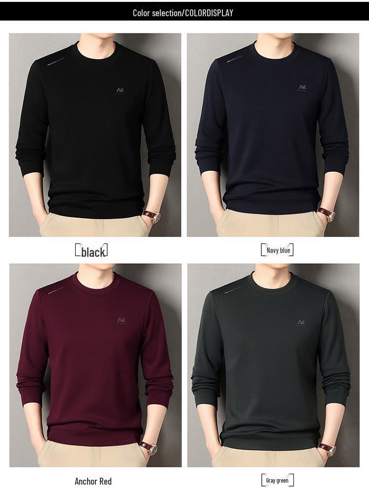 Men's Fleece-Lined Long Sleeve Wool Sweater - Casual Loose Fit, Autumn/Winter Style