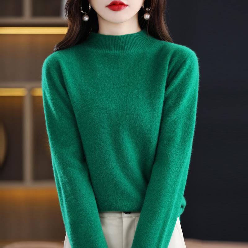 Women's Cashmere Half Turtleneck Sweater: Loose and Slim-Fit, Perfect for Layering In Autumn and Winter