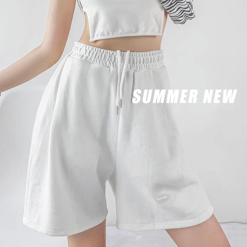 Lockere, gerade Sport-Waffel-Shorts mit mittlerem Bein, Sommer-Hottie, hoch taillierte, lässige Viertelhose mit weitem Bein