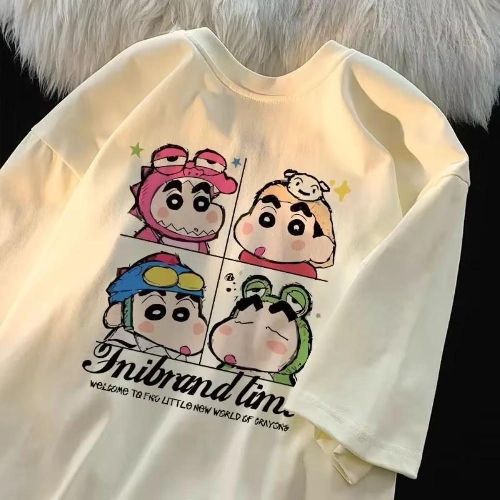 Kawaii Crayon Shin-chan T Shirt Hip Hop Washed Short Sleeve Harajuku T-Shirts Anime Men Women Tops Streetwear Summer Tee Shirt