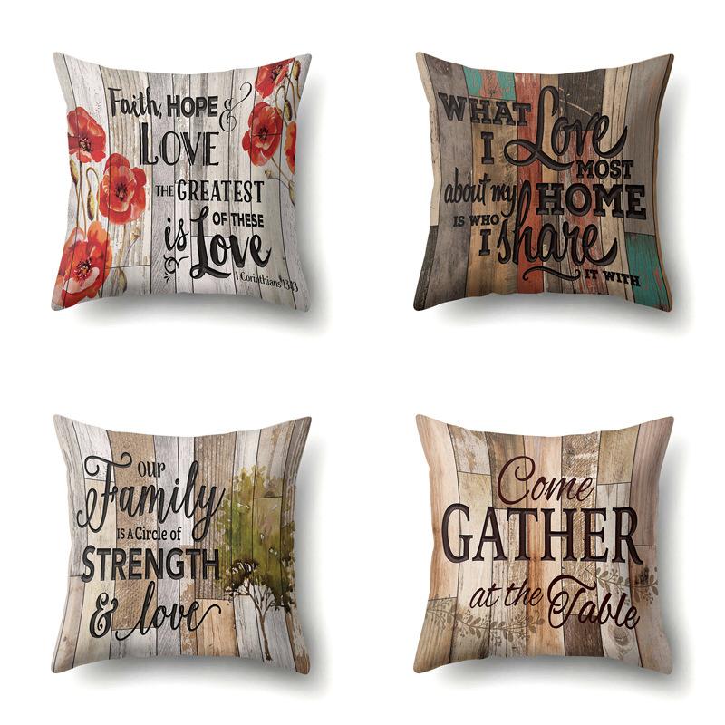 Polyester Pillowcase, Automotive Retro Wood Grain Printing Pillowcase, Waist Cushion Cover, English Cushion, Bedside Cushion Cover