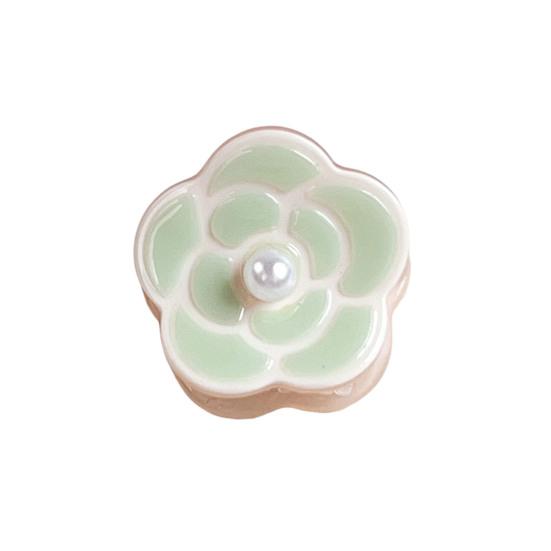 Hair Claw with High-Elastic Spring Camellia Design Hair Clip with Imitation Pearl Decor