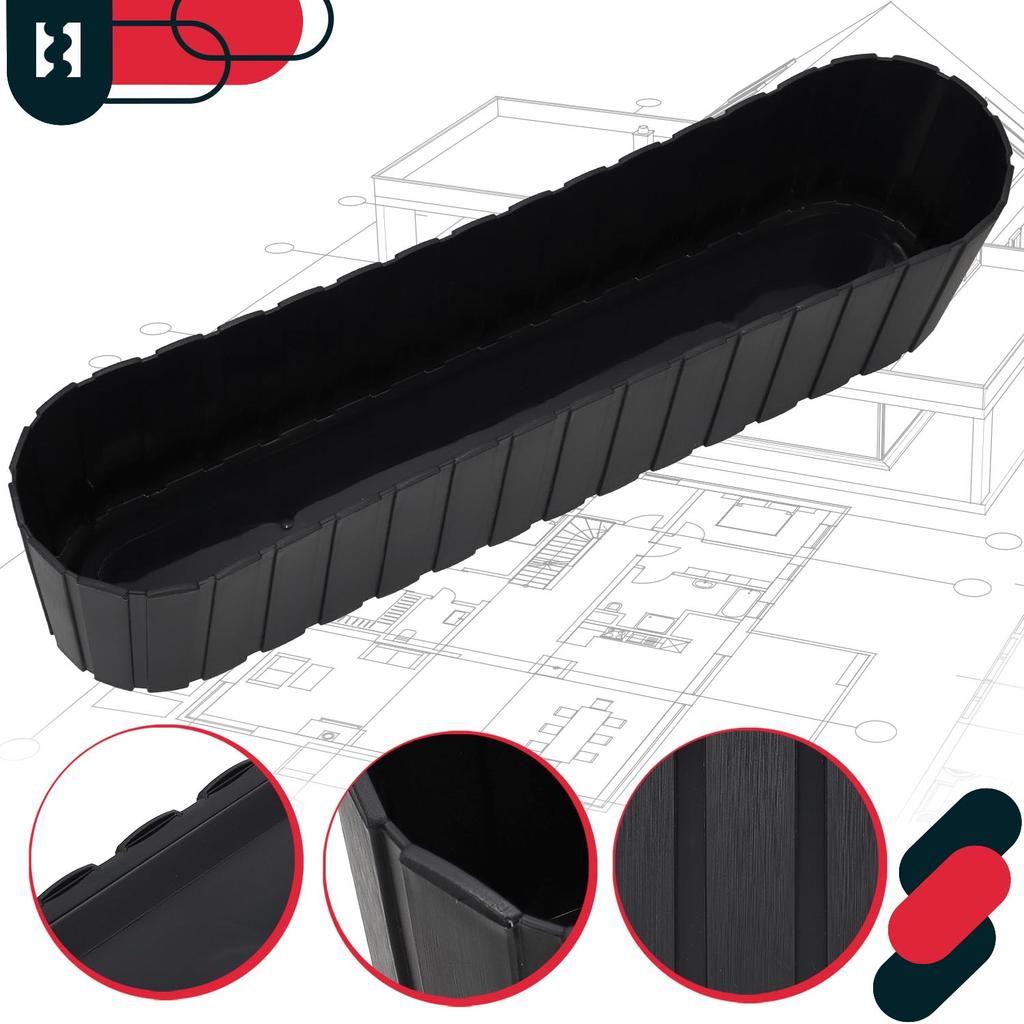 Oval Flowerpot Box For Balcony Terrace Rustic Anthracite 60 Cm 6 Pcs