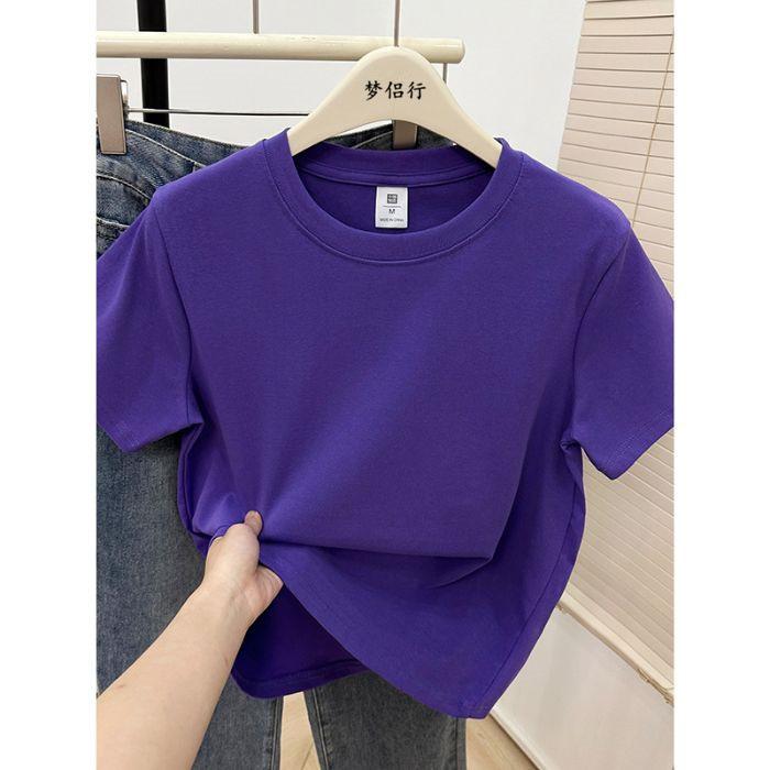 Women Plus Size Solid Color Positive-Shoulder Short Sleeve T-Shirt Summer Casual Commuter Top