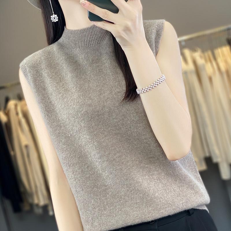 Women Tank 100% Wool Sleeveless MODERN NEW SAGA Spring Autumn T-shirt Turtleneck Knit Wool Top Soft Basic Vest Female