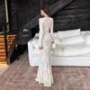 Lace Splice Deep V-Neck Mermaid Long Dress