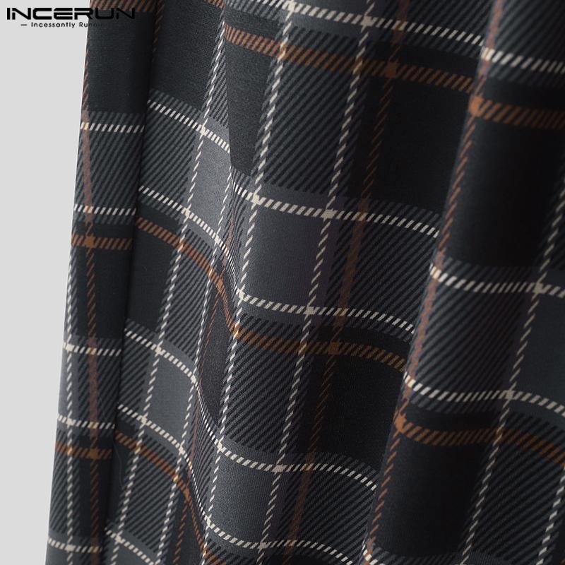 INCERUN Men Casual Loose Elastic Waist Plaid Print Wide Legs Pants Long Trousers